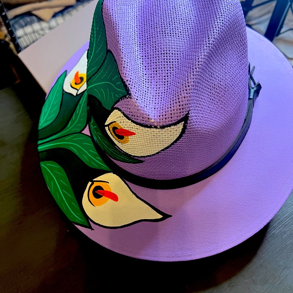 Purple Hat with Floral Design